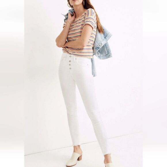 Madewell 9" Mid Rise Button Front Skinny Jeans Pure White Women's Size 34 - Picture 1 of 8